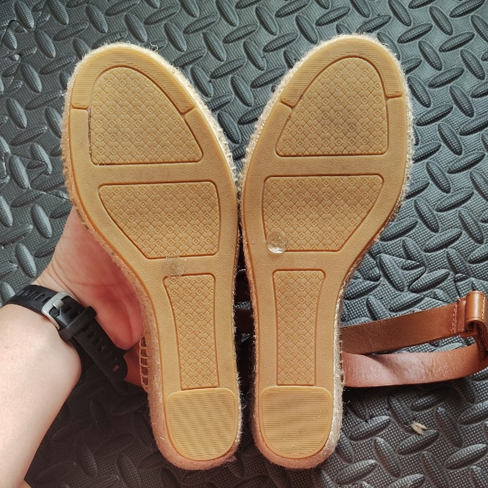 Tory Burch Brown Leather and Metallic Espadrille Sandals - Picture 2 of 4